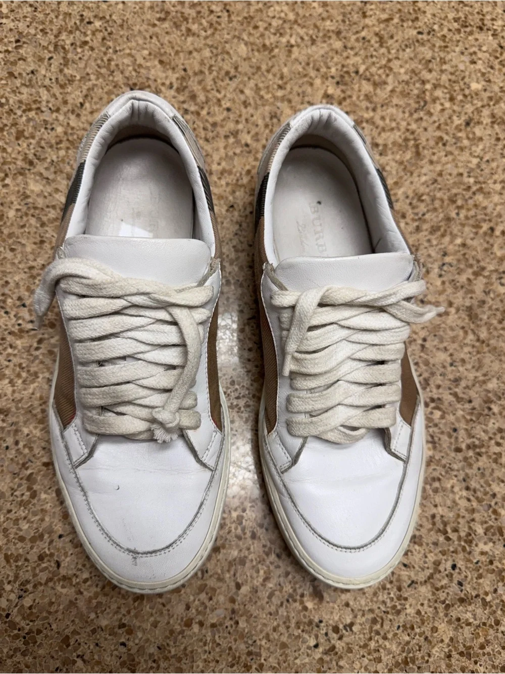 Burberry Tan Check & White Low-Top Sneakers for Men